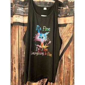 Graphic Black Tank Top Razorback I’m fine 2XL XXL